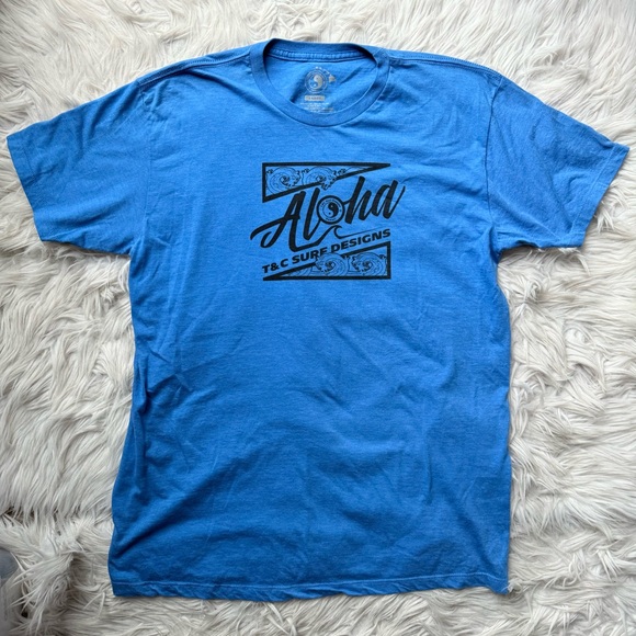 NWOT T&C T & C Surf Designs surfer aesthetic aloha blue short sleeve tee shirt L - Picture 1 of 7